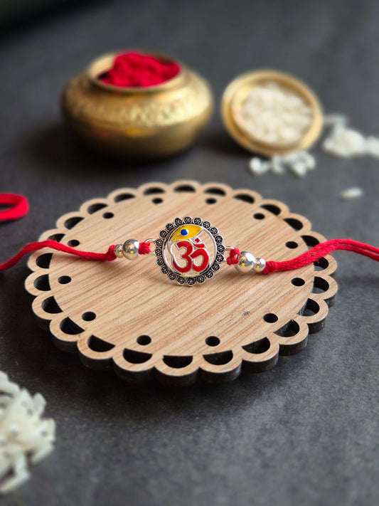 Vibrant Chakra Om Sterling Silver Rakhi (Blessed & Energetic)