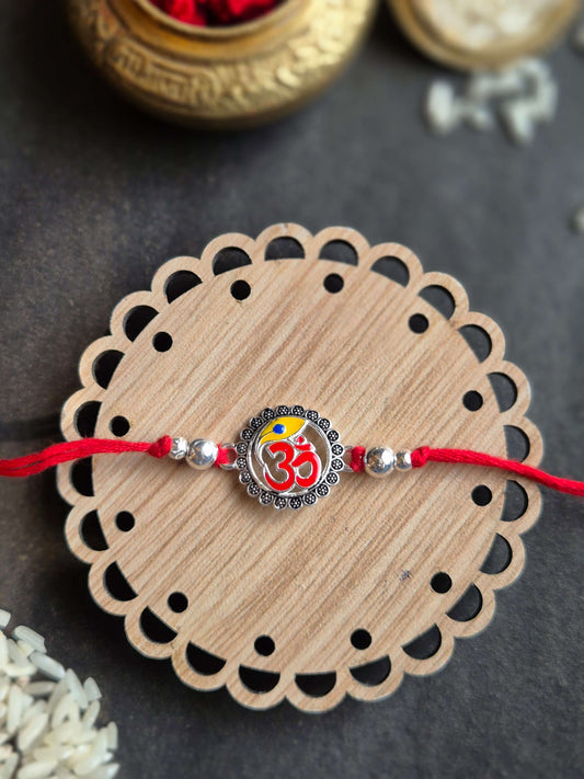Vibrant Chakra Om Sterling Silver Rakhi (Blessed & Energetic)
